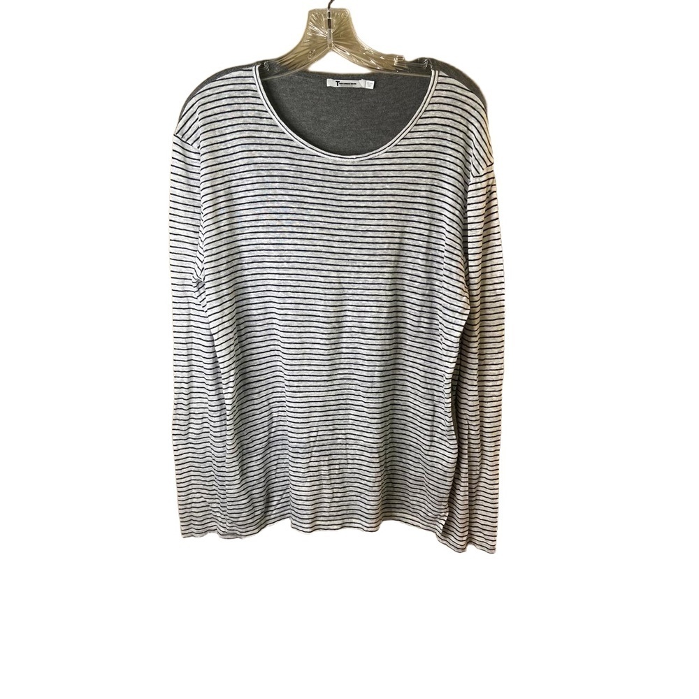 Alexander Wang Linen Black And White Stripes Crew Neck Long Sleeve Shirt Large